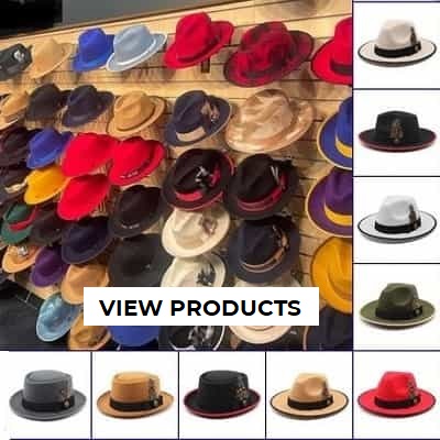 Wall full of Various Mens Brim Hats